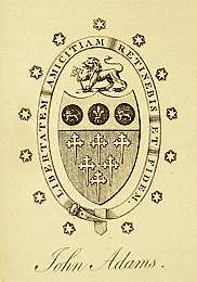 John Adams bookplate, 1783, with differenced arms of Boylston. Source: